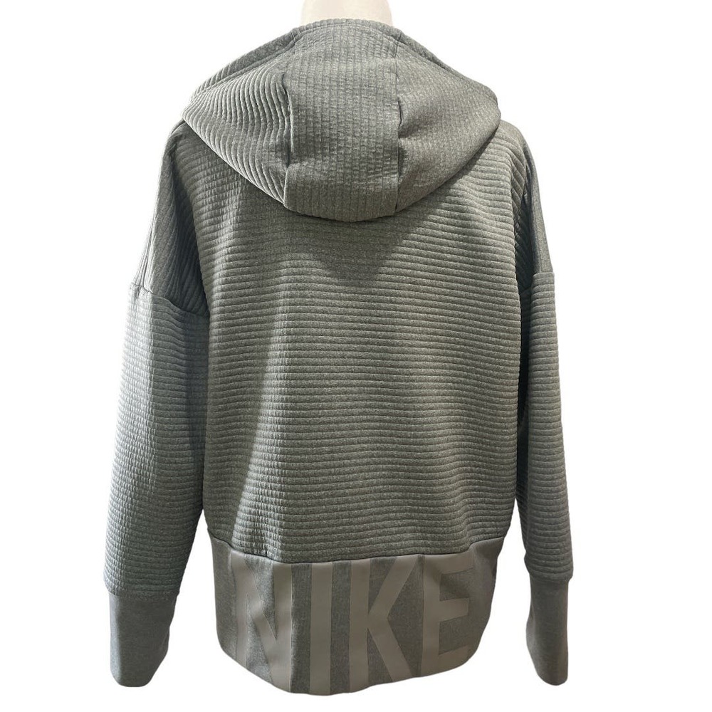 Nike Women's Full Zip Logo Dri-FIT Training Ribbed Hoodie Cool Gray Size Medium - Picture 5 of 7